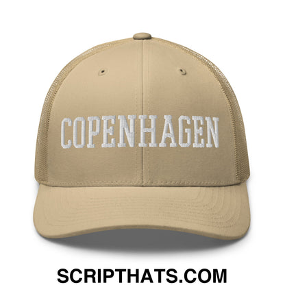 Copenhagen Varsity College Block Embroidered Mesh Trucker Hat Khaki