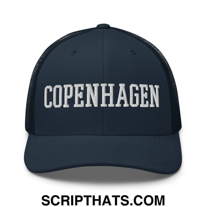 Copenhagen Varsity College Block Embroidered Mesh Trucker Hat Navy