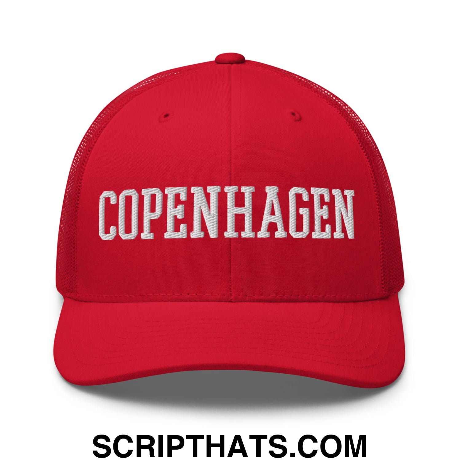 Copenhagen Varsity College Block Embroidered Mesh Trucker Hat Red