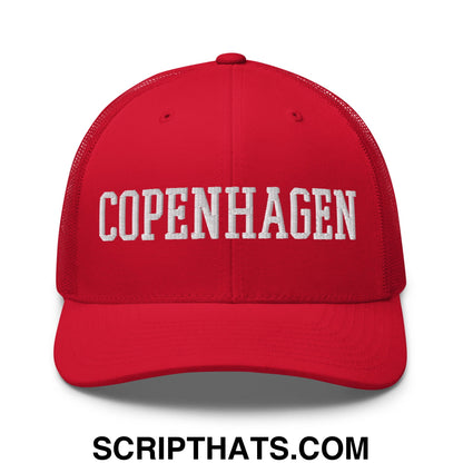 Copenhagen Varsity College Block Embroidered Mesh Trucker Hat Red