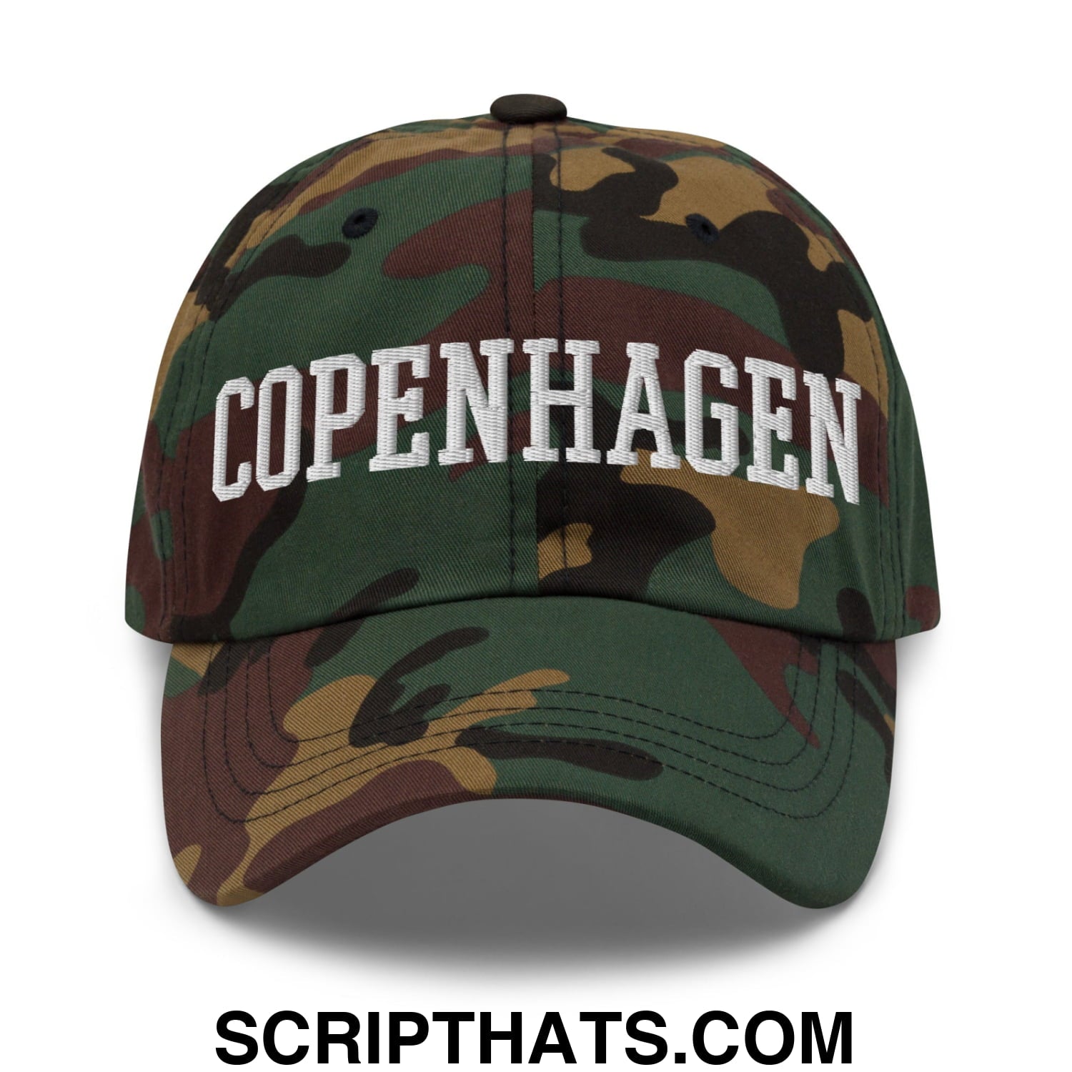 Copenhagen Varsity College Block Embroidered Unstructured Dad Hat Green Camo