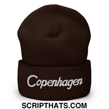 Copenhagen Vintage Sports Script Embroidered Knit Cuffed Beanie Brown