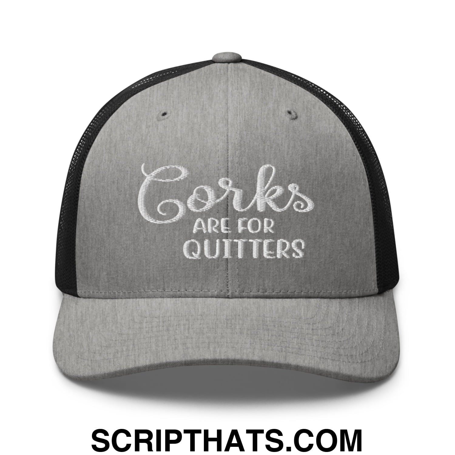 Corks Are For Quitters Embroidered Mesh Trucker Hat Heather Black