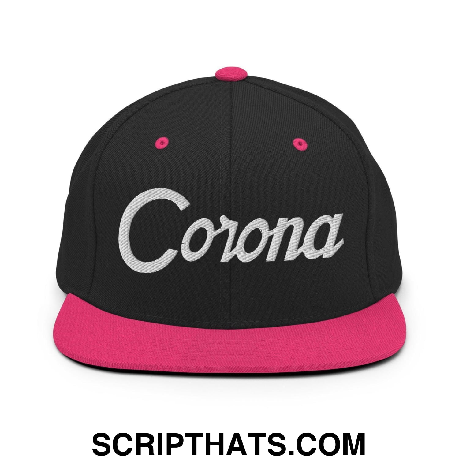 Corona Script Snapback Hat Black Neon Pink