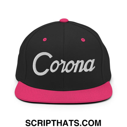 Corona Script Snapback Hat Black Neon Pink