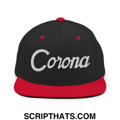 Corona Script Snapback Hat Black Red