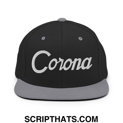 Corona Script Snapback Hat Black Silver