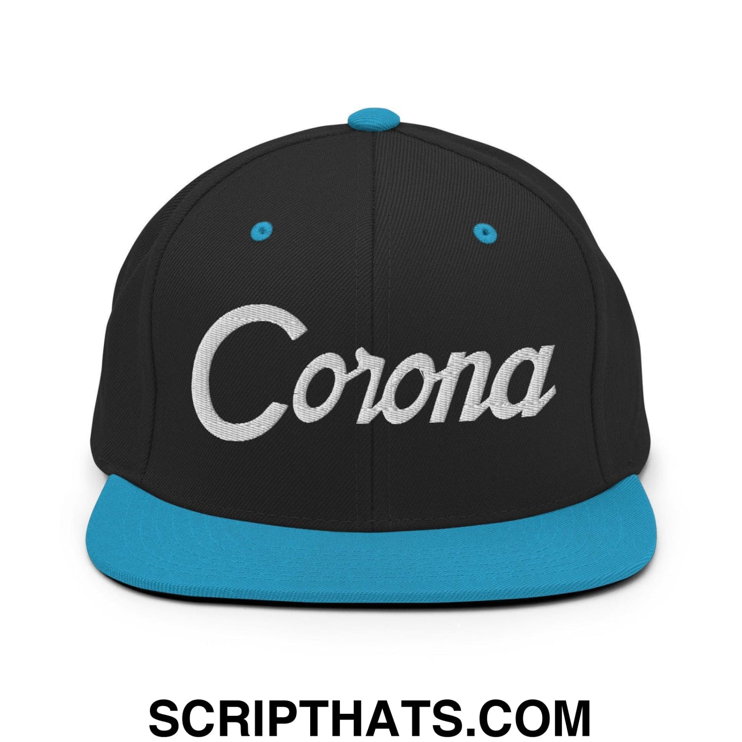 Corona Script Snapback Hat Black Teal