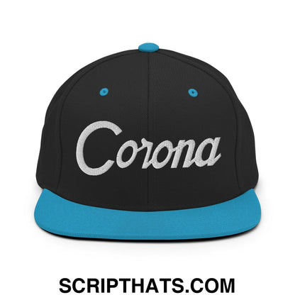 Corona Script Snapback Hat Black Teal