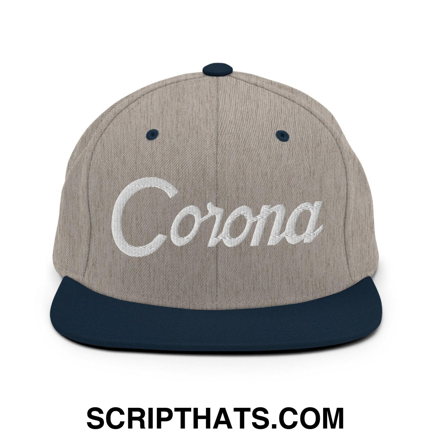 Corona Script Snapback Hat Heather Grey Navy