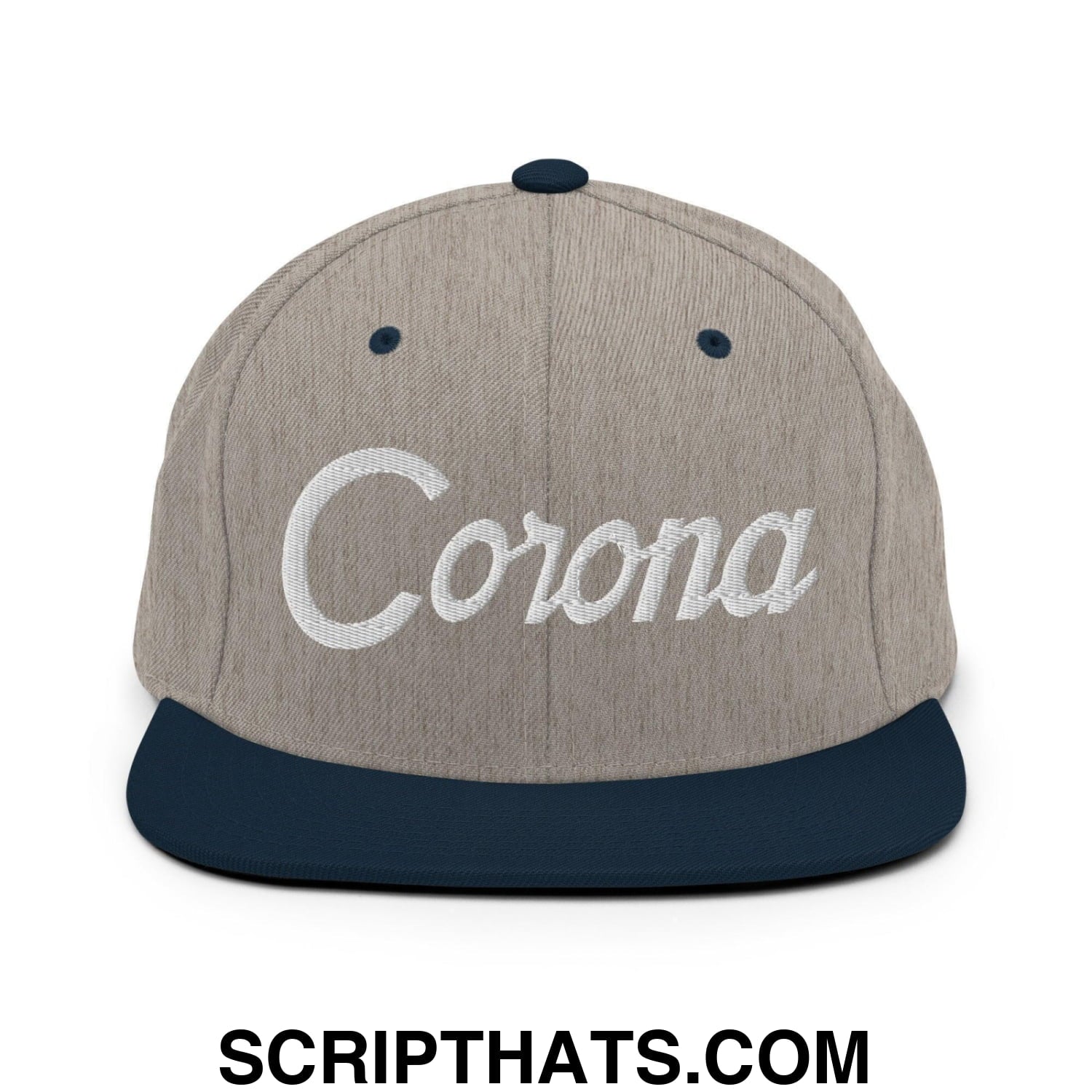 Corona Script Snapback Hat Heather Grey Navy
