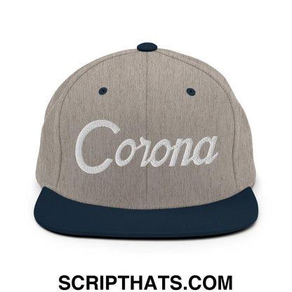 Corona Script Snapback Hat Heather Grey Navy