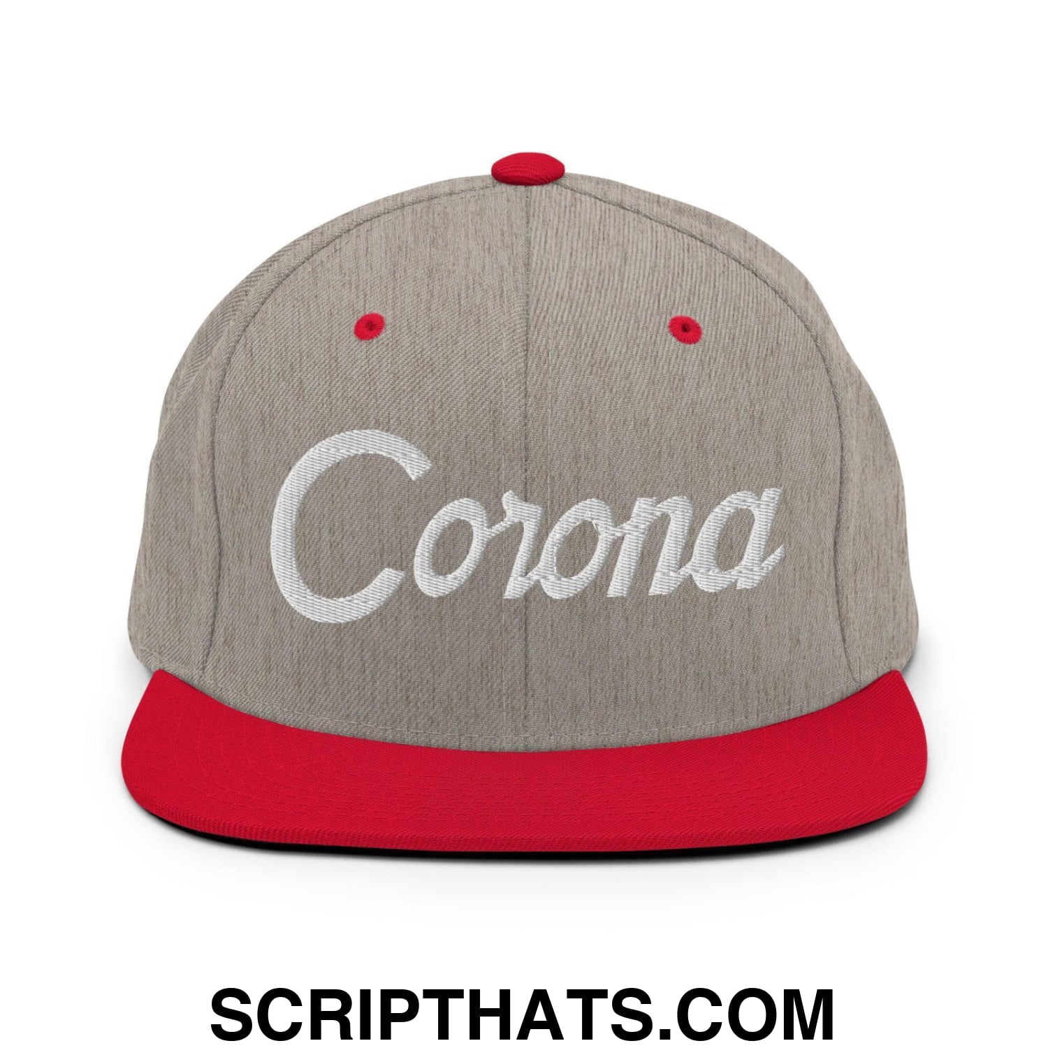 Corona Script Snapback Hat Heather Grey Red