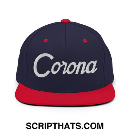 Corona Script Snapback Hat Navy Red
