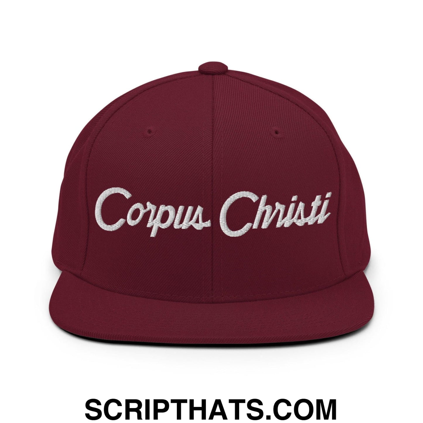 Corpus Christi Script Snapback Hat Maroon
