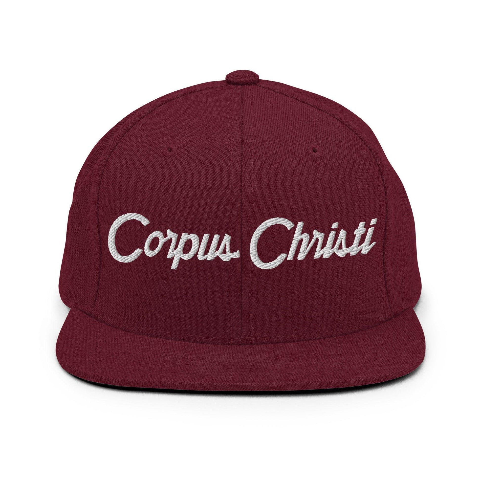 Corpus Christi Script Snapback Hat Maroon