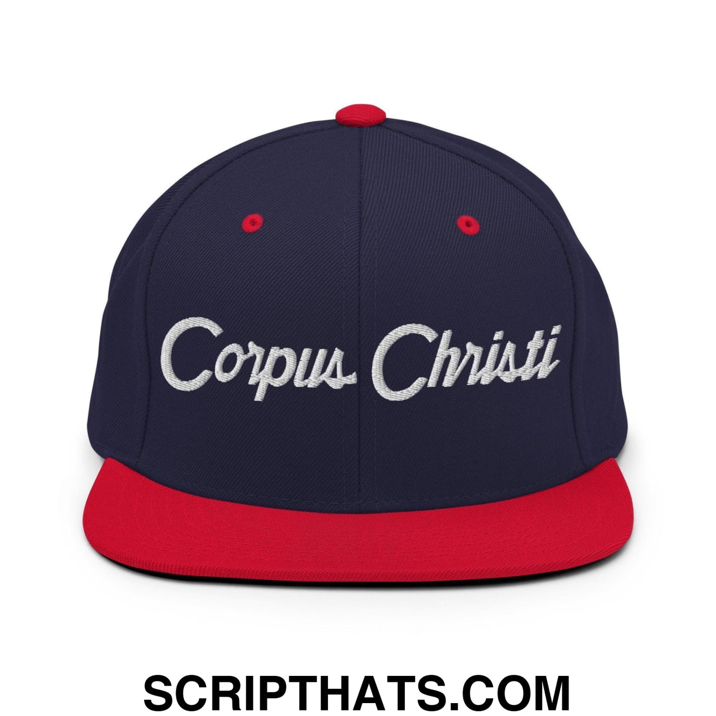 Corpus Christi Script Snapback Hat Navy Red