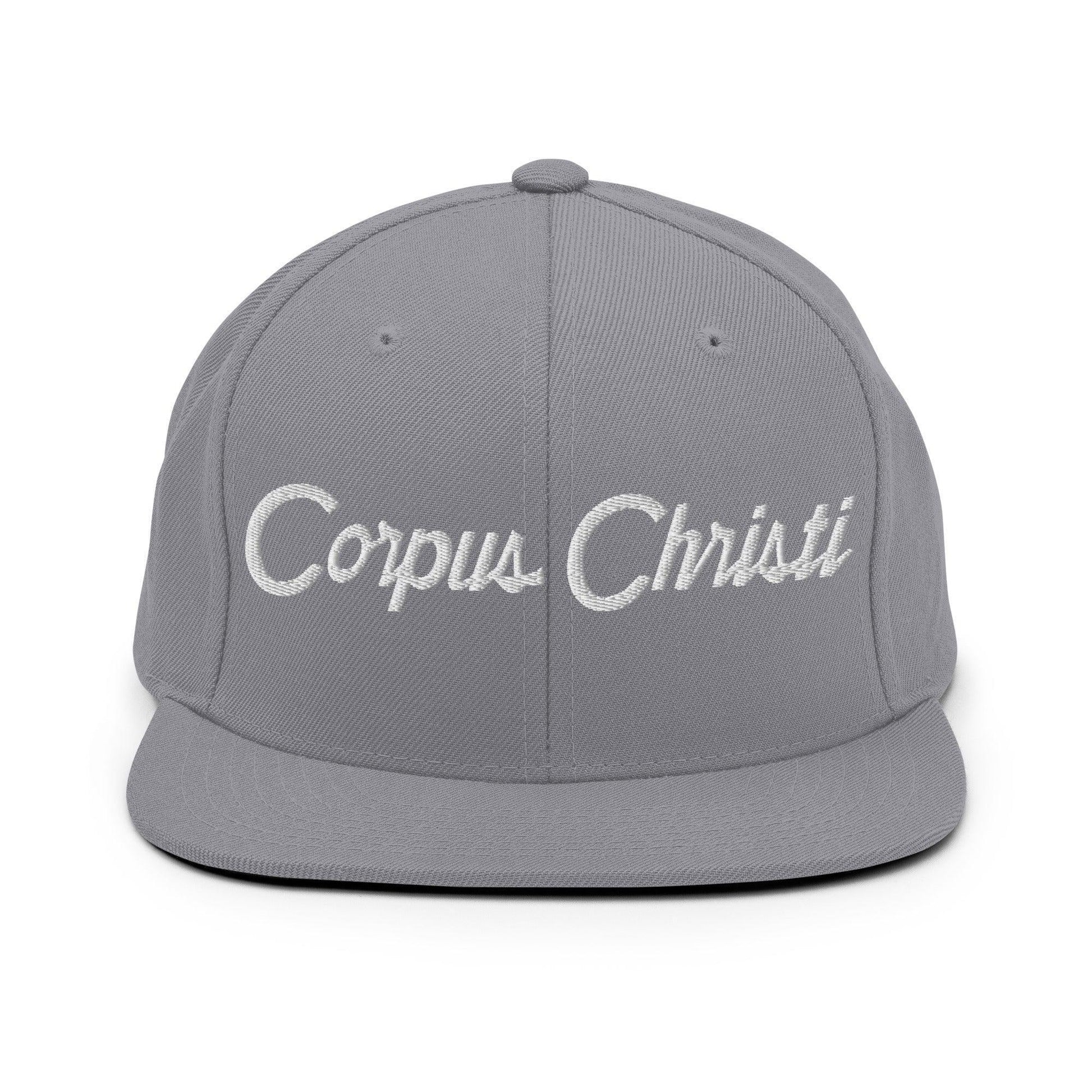 Corpus Christi Script Snapback Hat Silver
