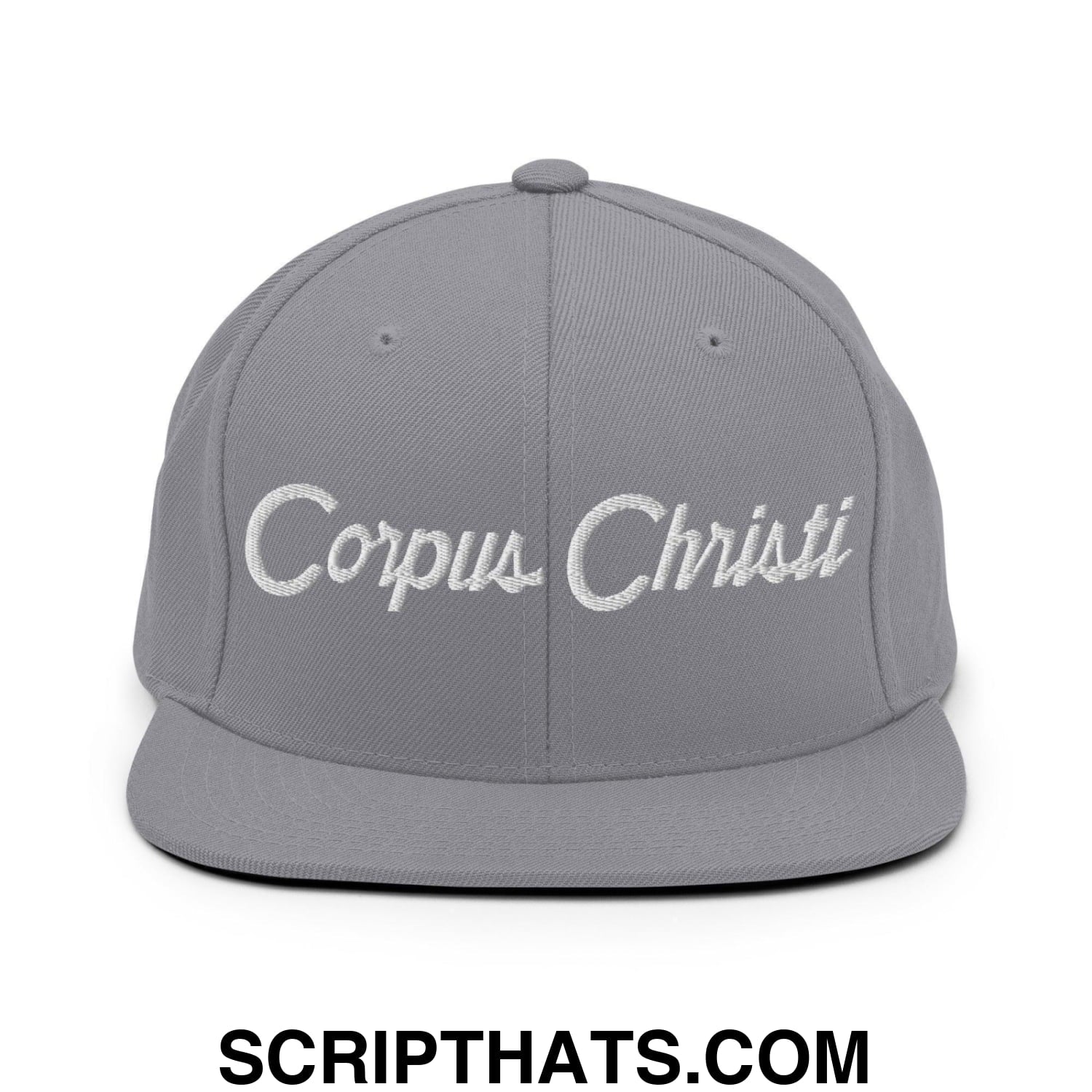 Corpus Christi Script Snapback Hat Silver