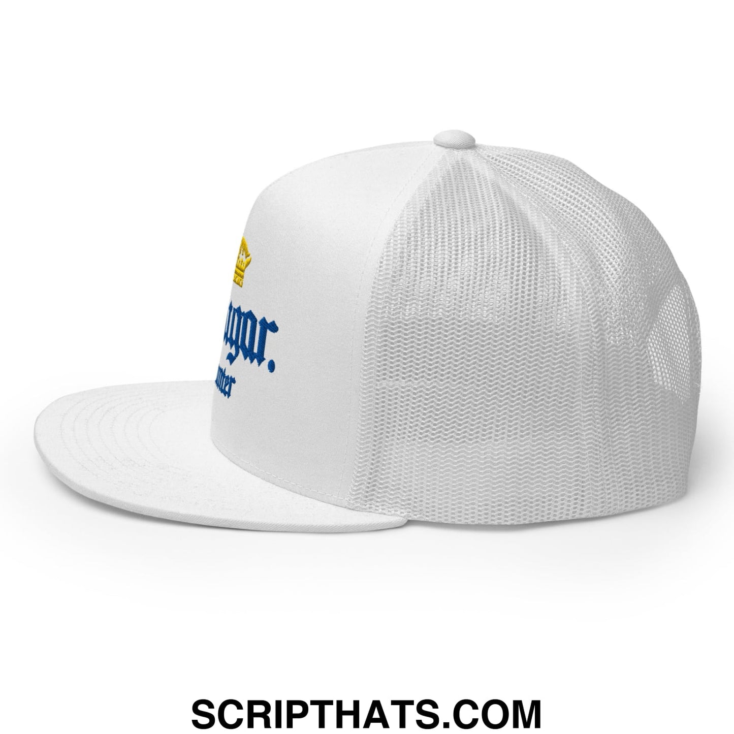 Cougar Hunter Extra Embroidered Flat Bill Brim Mesh Trucker Hat White