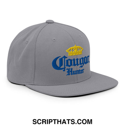 Cougar Hunter Extra Embroidered Flat Bill Brim Snapback Hat Silver