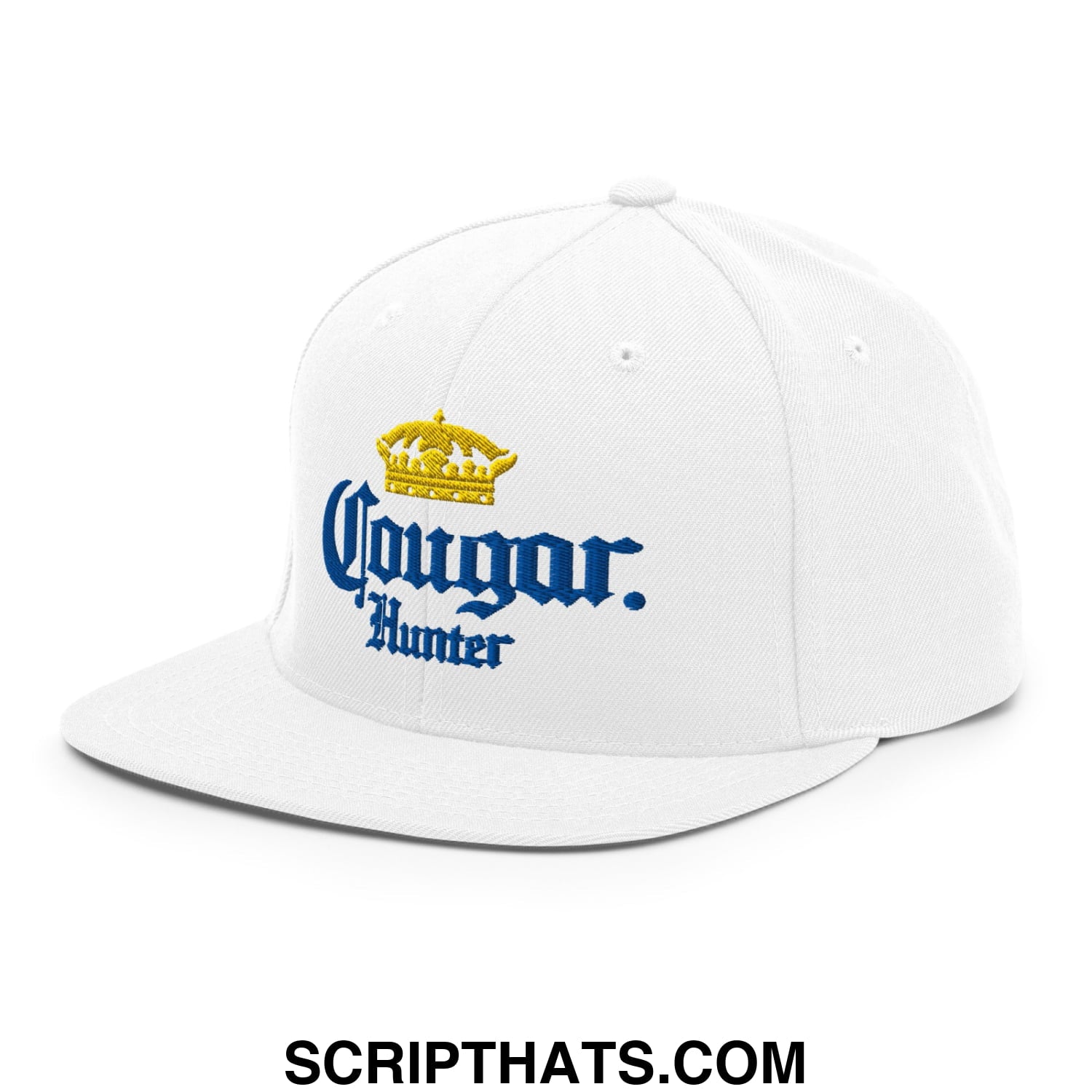 Cougar Hunter Extra Embroidered Flat Bill Brim Snapback Hat White
