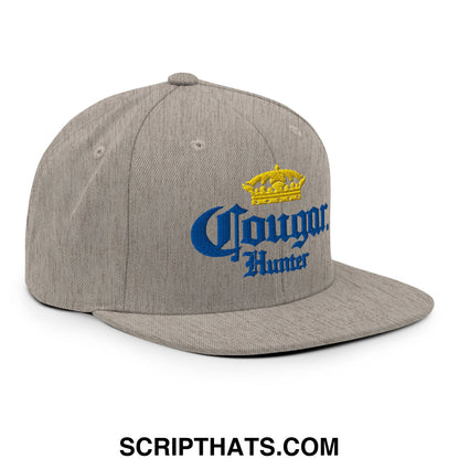 Cougar Hunter Extra Embroidered Flat Bill Brim Snapback Hat Heather Grey