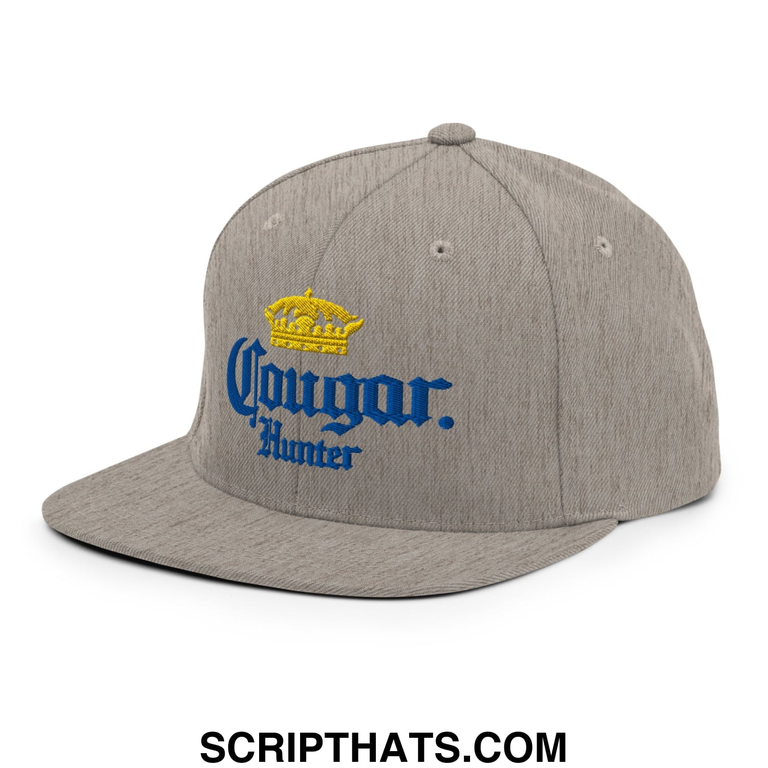 Cougar Hunter Extra Embroidered Flat Bill Brim Snapback Hat Heather Grey