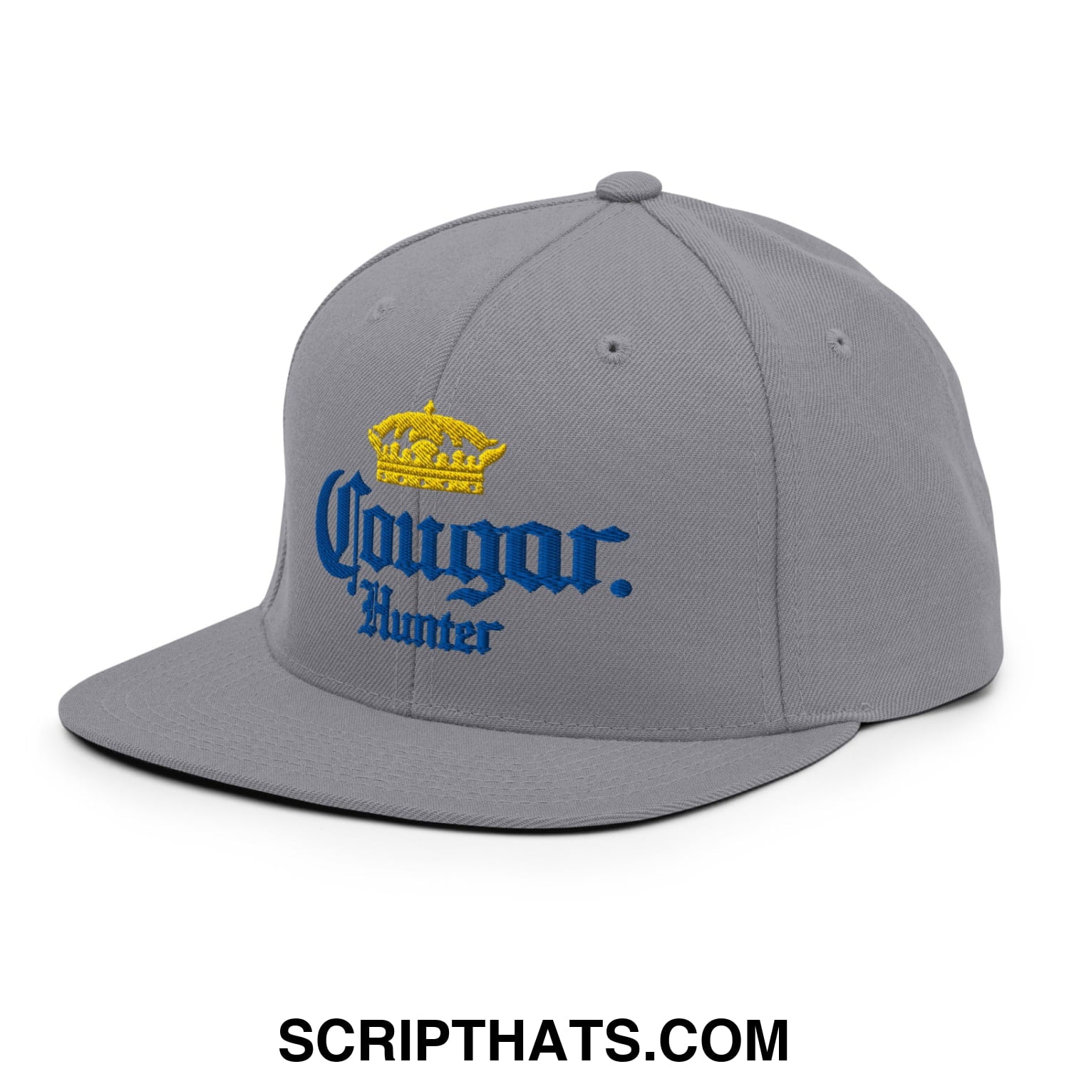 Cougar Hunter Extra Embroidered Flat Bill Brim Snapback Hat Silver