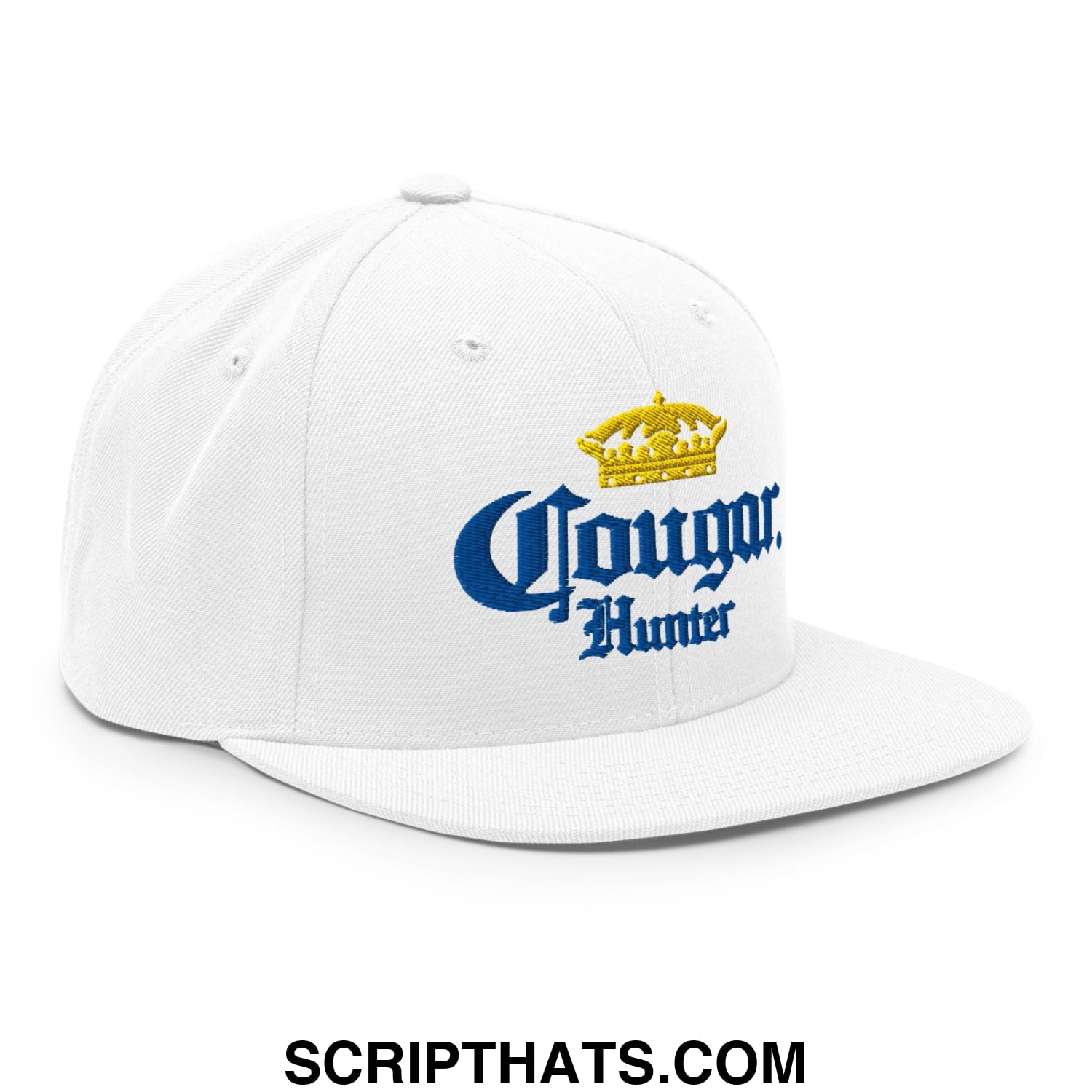 Cougar Hunter Extra Embroidered Flat Bill Brim Snapback Hat White