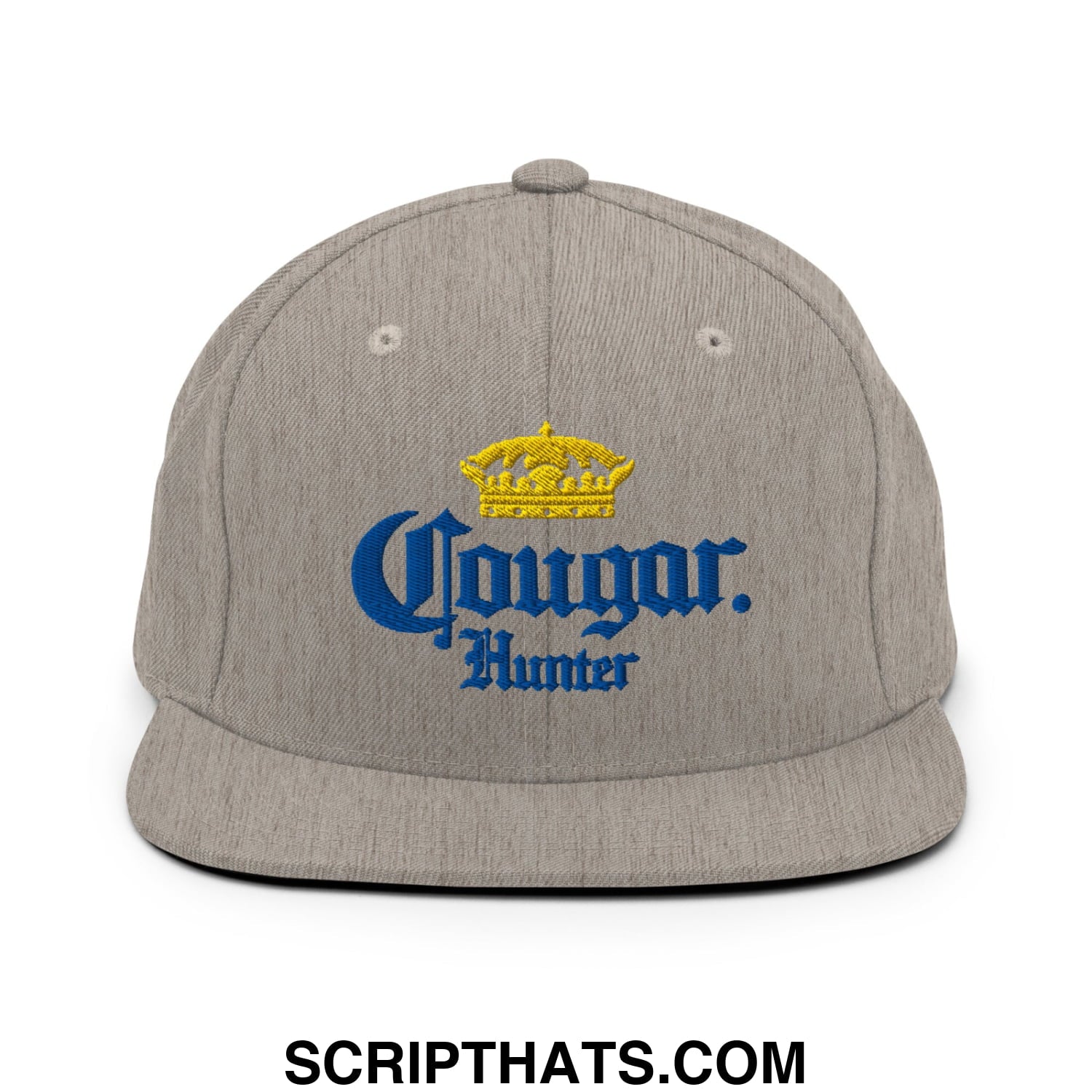 Cougar Hunter Extra Embroidered Flat Bill Brim Snapback Hat Heather Grey