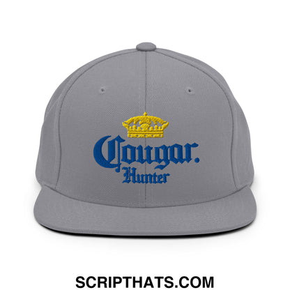Cougar Hunter Extra Embroidered Flat Bill Brim Snapback Hat Silver