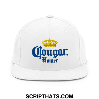 Cougar Hunter Extra Embroidered Flat Bill Brim Snapback Hat White