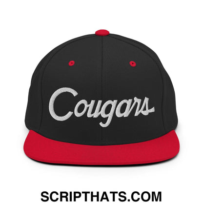 Cougars School Mascot Script Snapback Hat Black Red