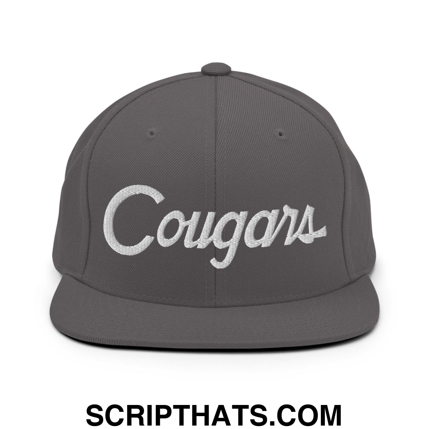 Cougars School Mascot Script Snapback Hat Dark Grey