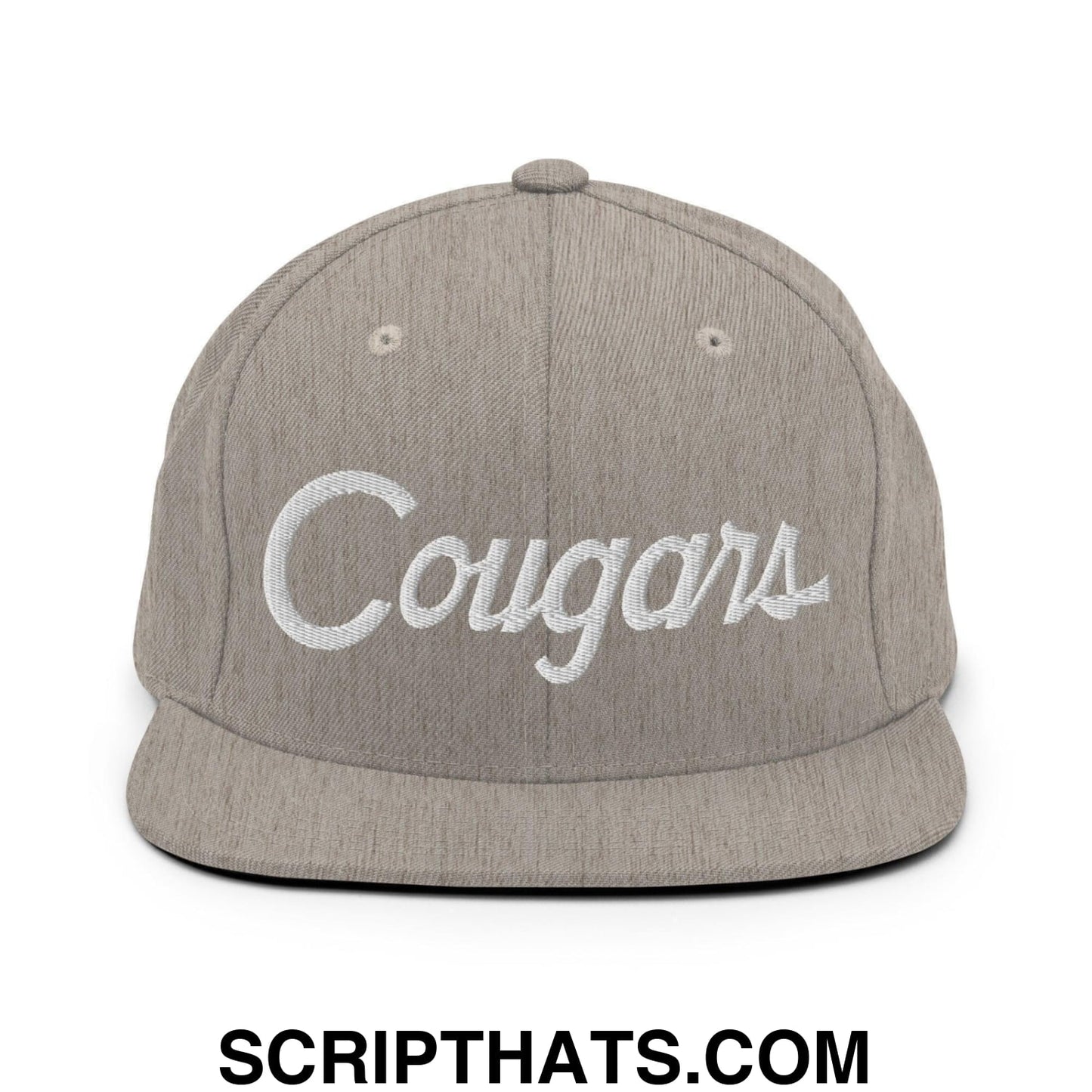 Cougars School Mascot Script Snapback Hat Heather Grey