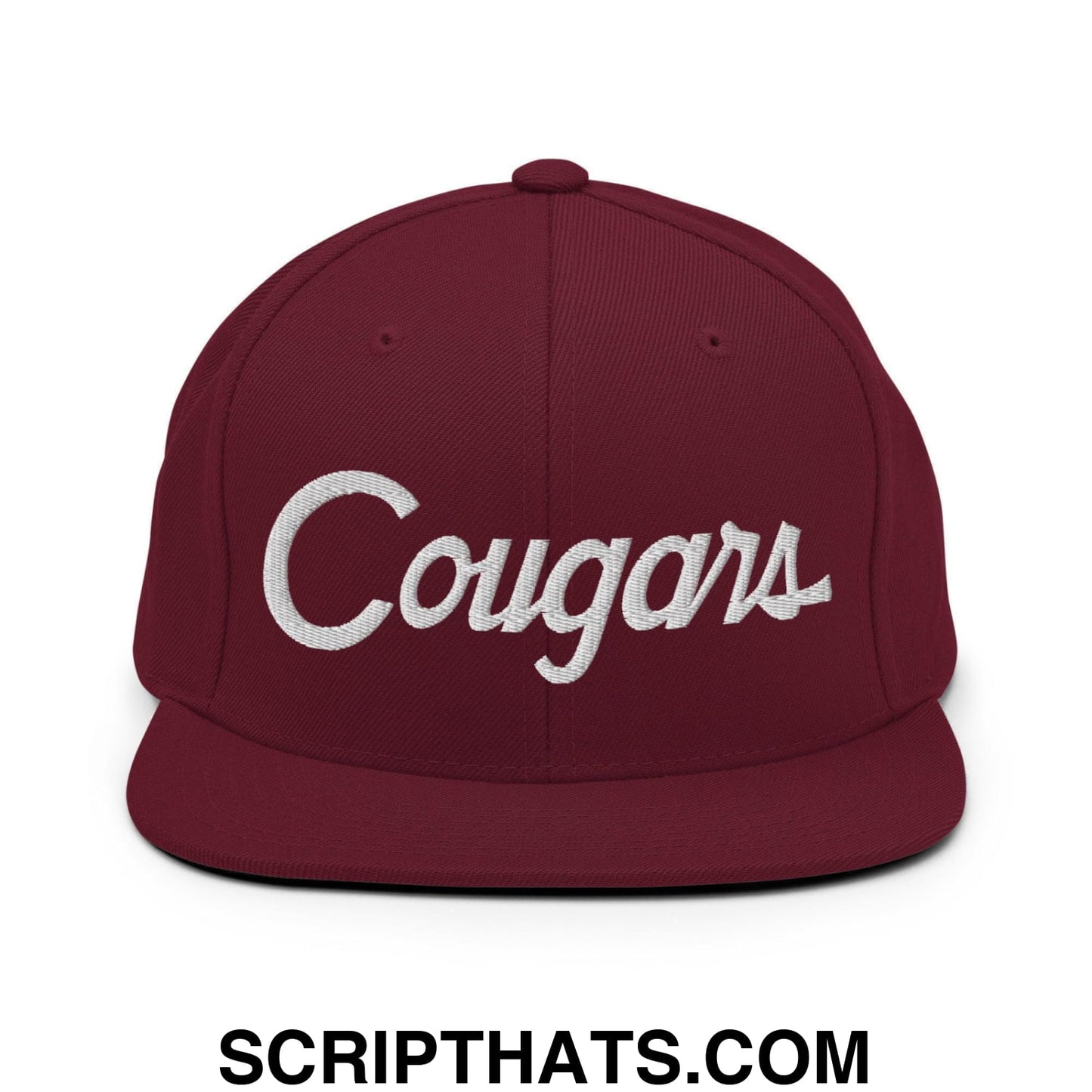 Cougars School Mascot Script Snapback Hat Maroon