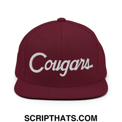 Cougars School Mascot Script Snapback Hat Maroon