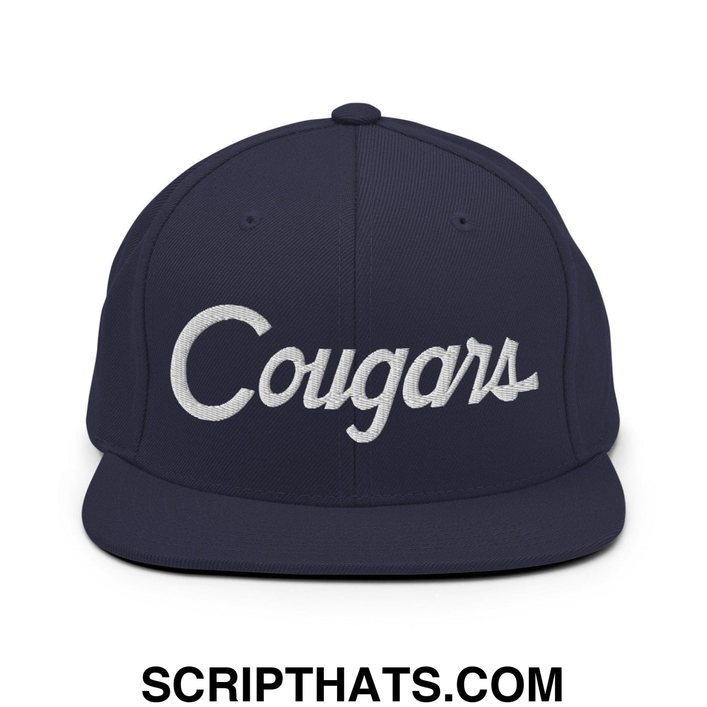 Cougars School Mascot Script Snapback Hat Navy