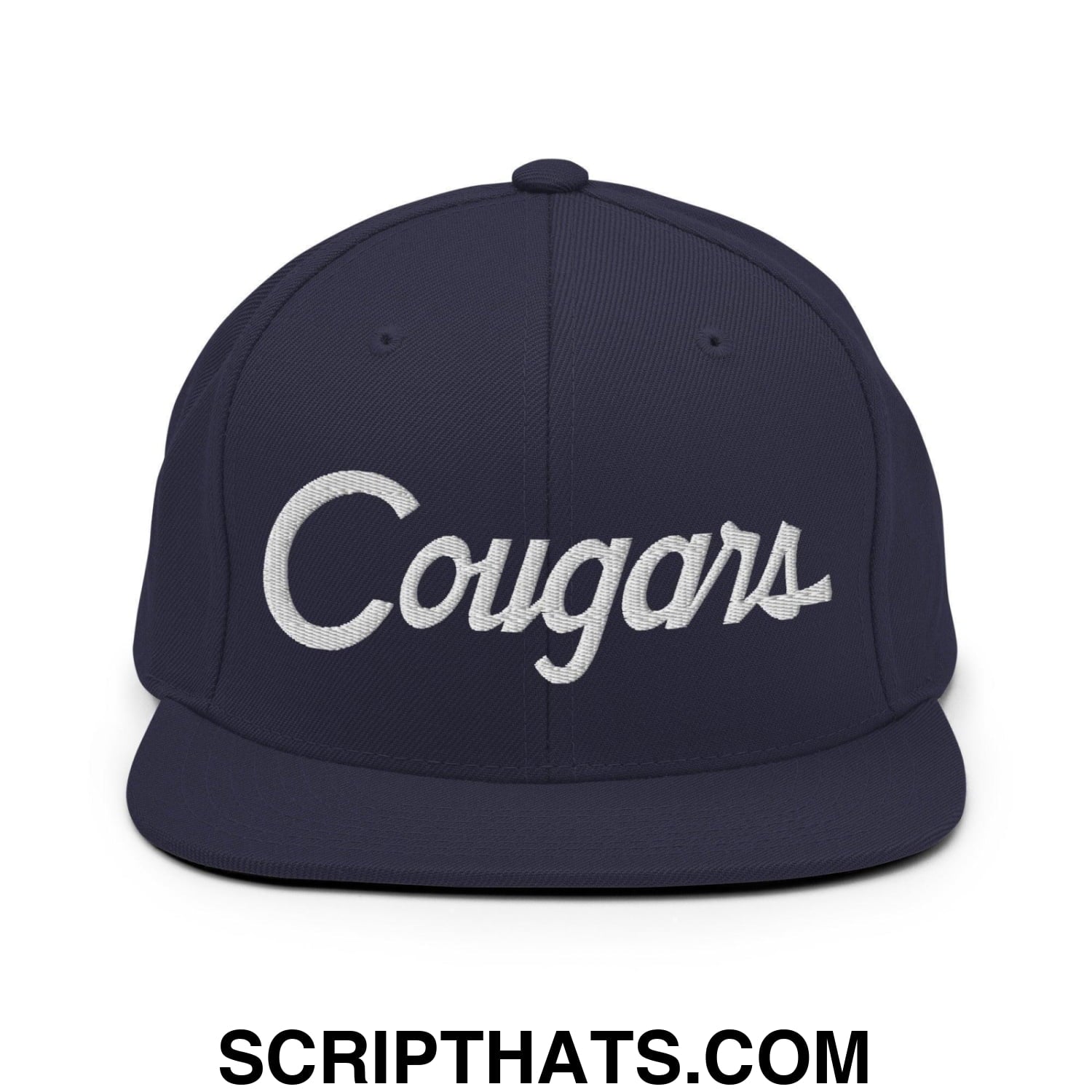 Cougars School Mascot Script Snapback Hat Navy