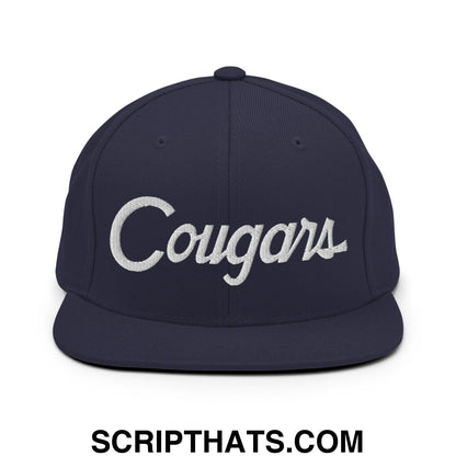 Cougars School Mascot Script Snapback Hat Navy