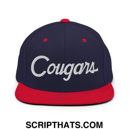 Cougars School Mascot Script Snapback Hat Navy Red