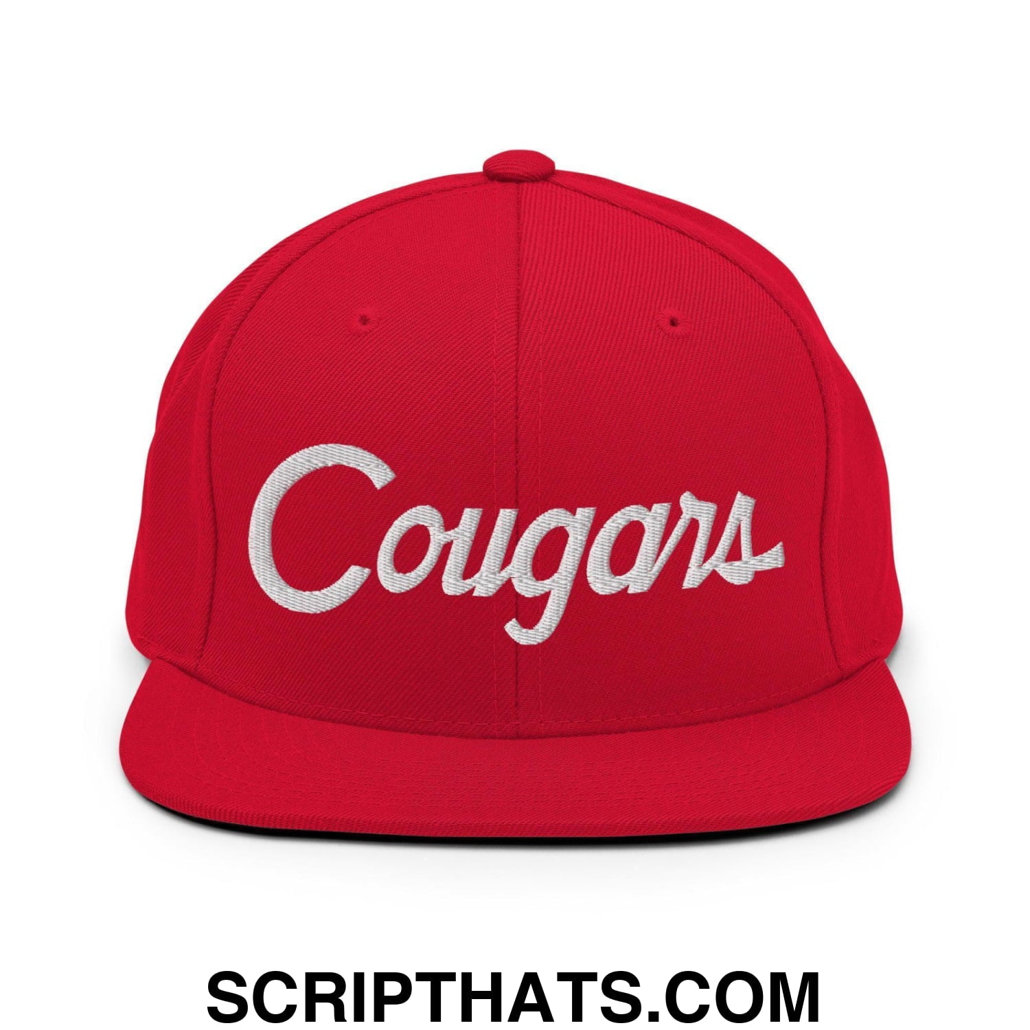 Cougars School Mascot Script Snapback Hat Red
