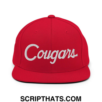 Cougars School Mascot Script Snapback Hat Red