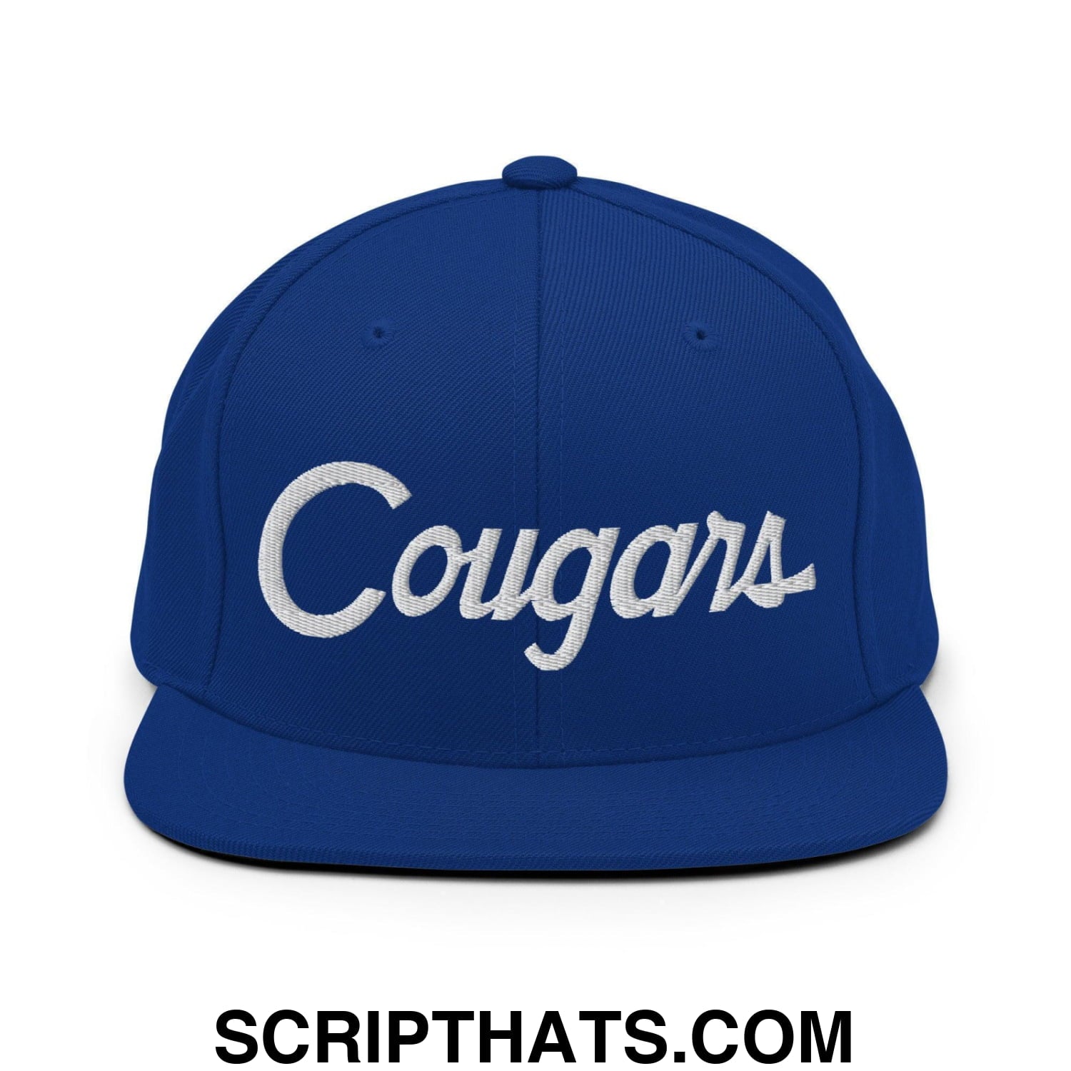 Cougars School Mascot Script Snapback Hat Royal Blue
