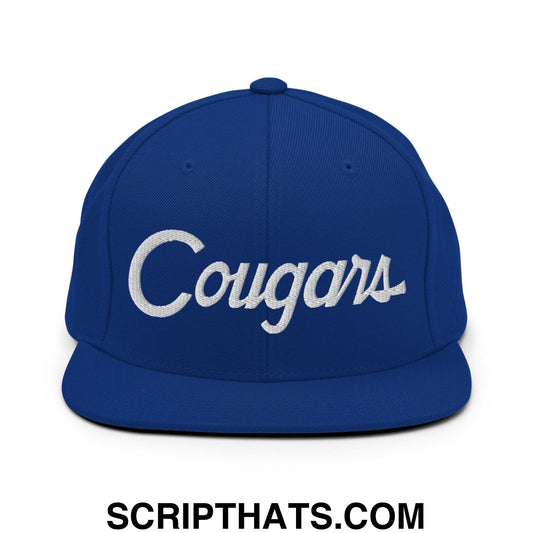 Cougars School Mascot Script Snapback Hat Royal Blue