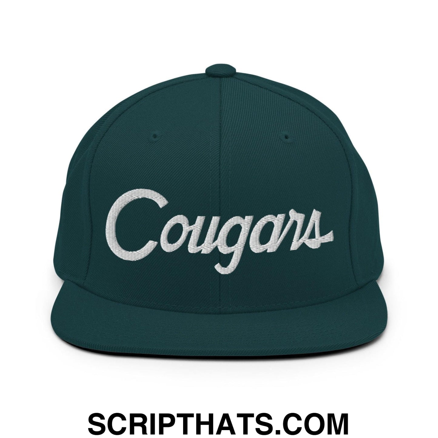Cougars School Mascot Script Snapback Hat Spruce
