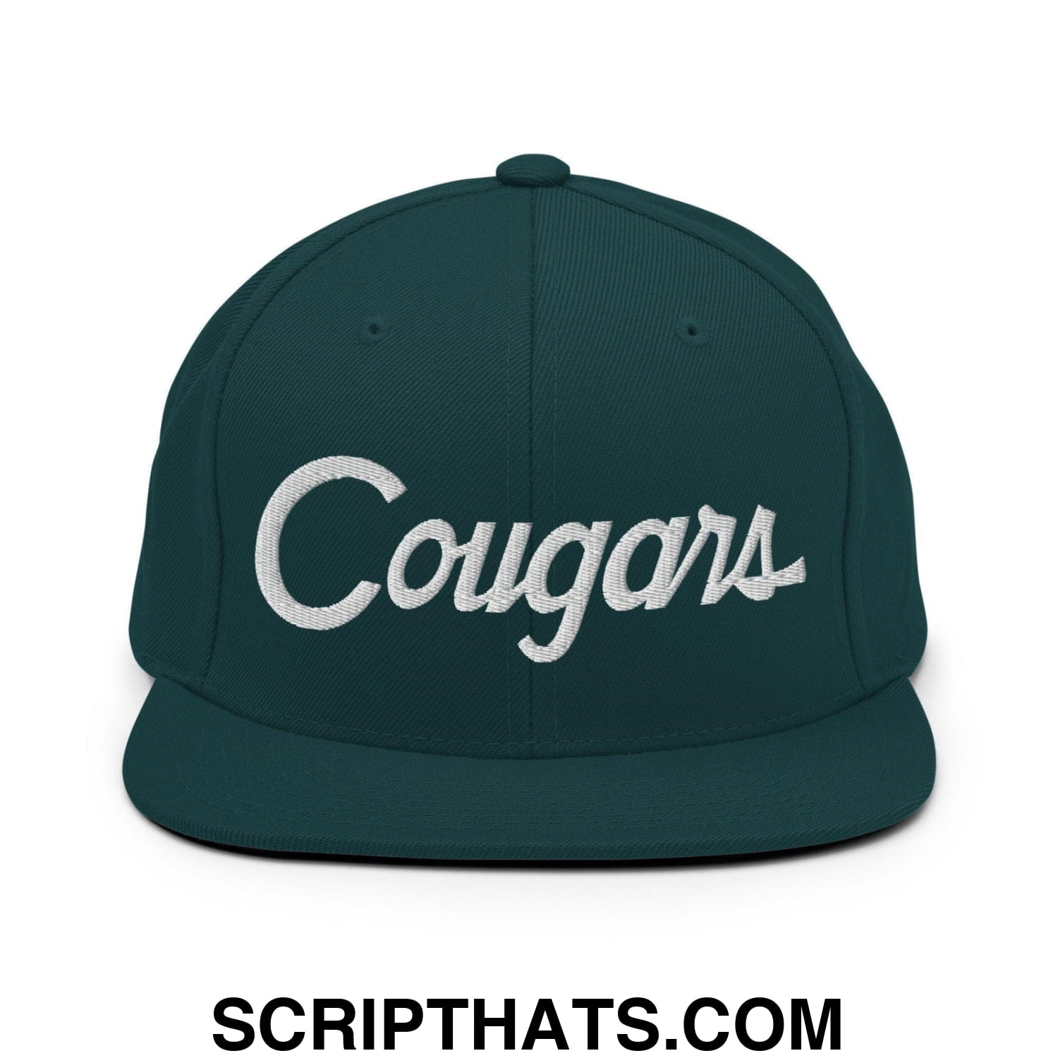 Cougars School Mascot Script Snapback Hat Spruce