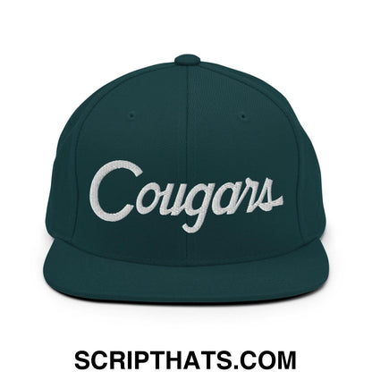 Cougars School Mascot Script Snapback Hat Spruce