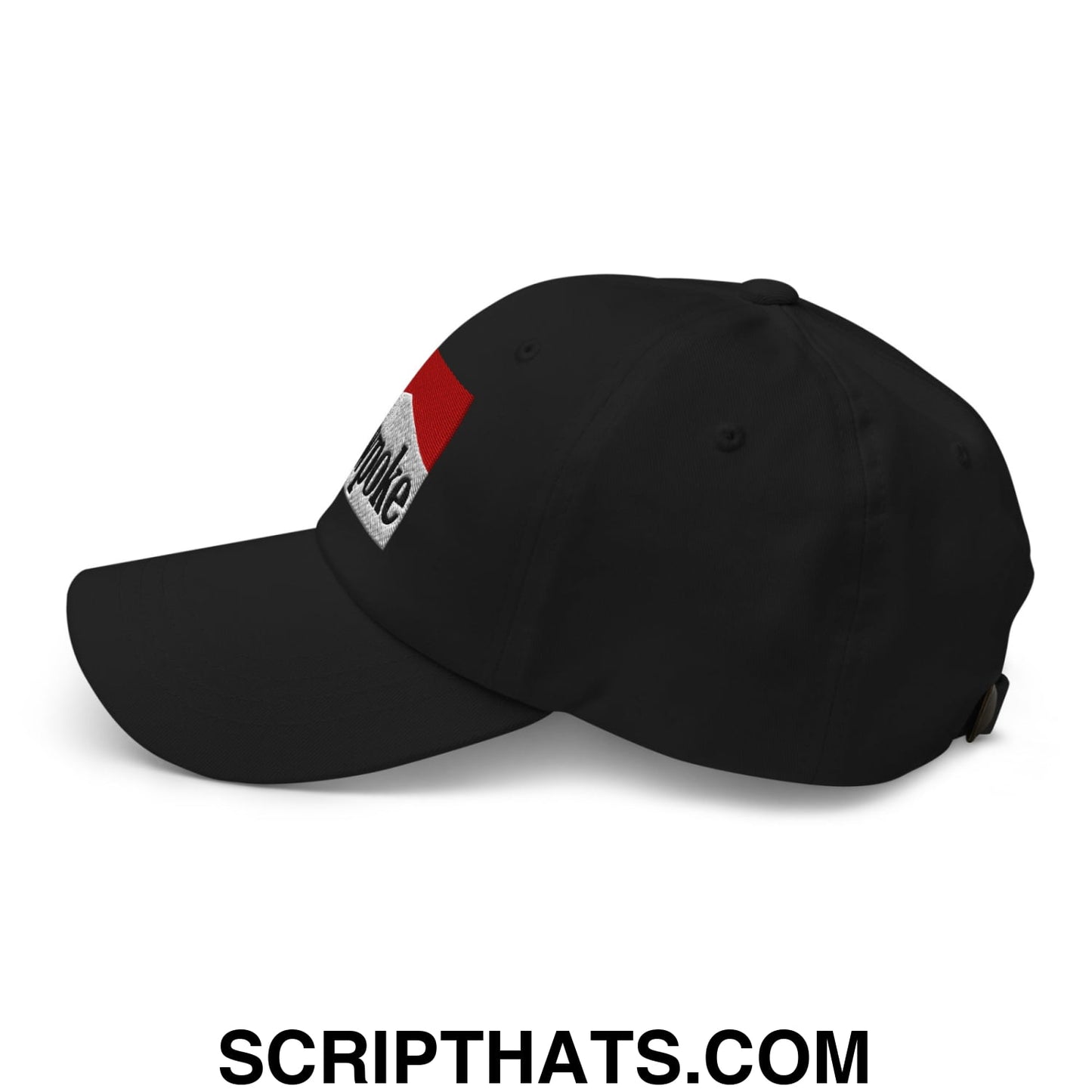 Black unstructured dad hat featuring a red and white embroidered cowpoke logo on the front panel